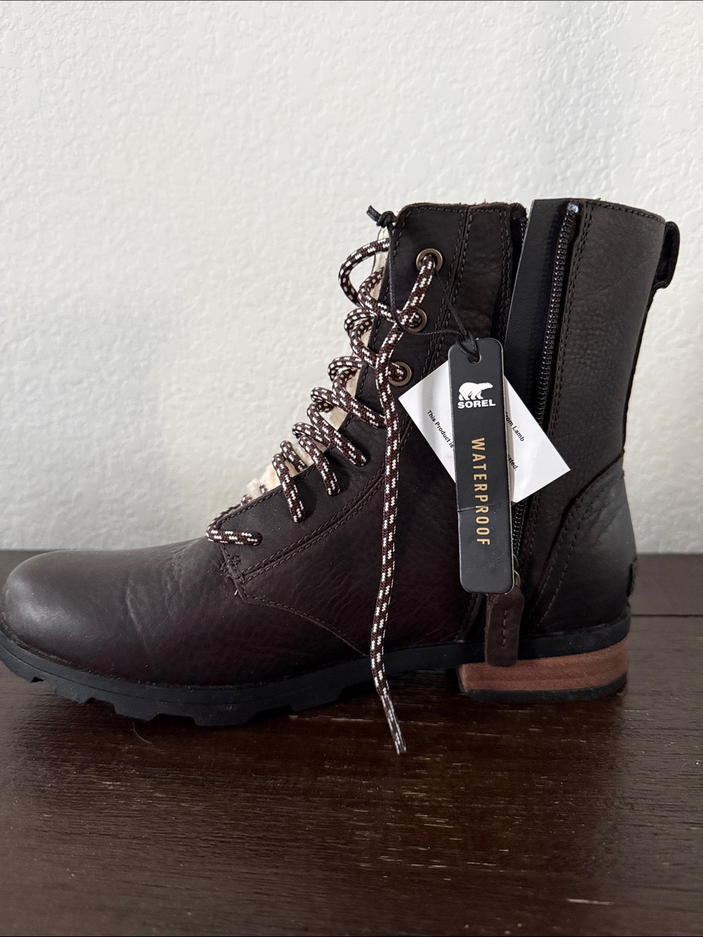 Sorel Emelie Genuine Shearling Cozy Brown Leather Boots - Picture 2 of 6